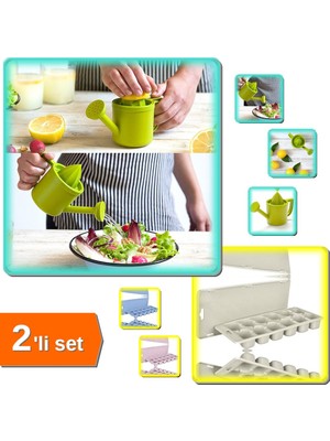 Hereveoyuncak Bahçıvan Limon Sıkacağı Hazneli Narenciye + Buz Kalıbı Pratik Kapaklı Buzluk - 2li Set T9X3D3