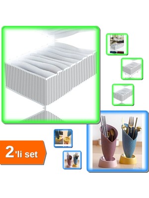 Hereveoyuncak 8 Bölmeli Xl Pratik Çekmece Düzenleyici + Lale Figürlü Tezgah Üstü Kaşıklık - 2li Set V9T0R5
