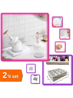 Hereveoyuncak Taşınabilir Yüz Temizleme Krem Köpük Makinesi + Pratik 12 Bölmeli Çekmece Organizer - 2li Set E6M8G0