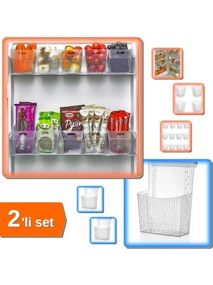 Hereveoyuncak Buzdolabı Içi Mini 12 Adet Düzenleyici Kutu + Dolap Kapağına Asılabilen Şeffaf Organizer - 2li Set