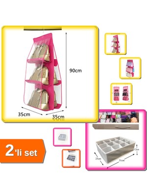 Hereveoyuncak Pembe 6 Gözlü Organizer + Pratik 12 Bölmeli Çekmece Düzenleyici - 2li Set R4M2X9