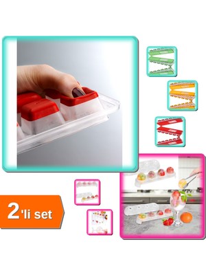 Hereveoyuncak Kapaklı Buz Kalıbı Yapışmaz + Silikon Tabanlı 4 Bölmeli Yuvarlak Şeffaf Buz Kalıbı - 2li Set H3E7T0