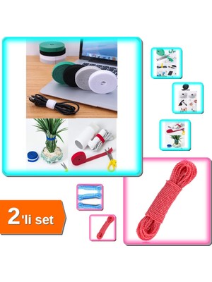 Hereveoyuncak Kesilebilir Kablo Tutucu Düzenleyici Cırt + Çok Amaçlı Çamaşır Ip 20 Metre - 2li Set G4S0V7