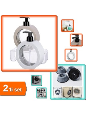 Hereveoyuncak 350 ml Oval Tezgah Üstü Banyo Mutfak Sıvı Sabunluk + 4 Adet Titreşim Engelleyici - 2li Set L9T7Y4