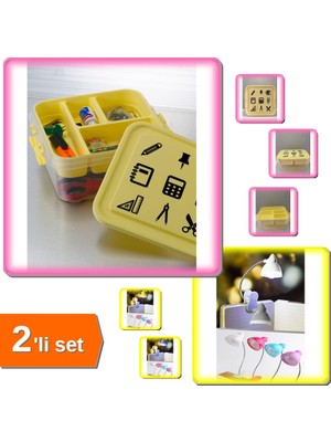Hereveoyuncak  Oyuncak Saklama Kutusu + Masaüstü Klipsli Bükülebilir Kitap Okuuma LED Işık - 2li Set Y8C0N2