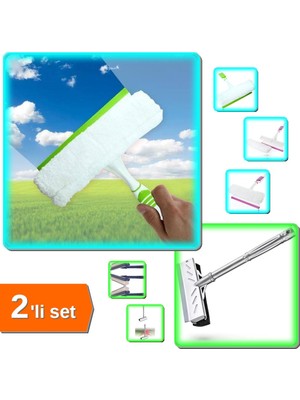 Hereveoyuncak Çekçekli Mikrofiber Cam Silme Mopu + Çekçekli Pratik Cam Silme Aparatı Kısa Kokulu - 2li Set P2B3Z2