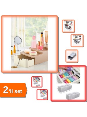 Hereveoyuncak Compact Çekmeceli Düzenleyici Makyaj Organizeri + 10 Gözlü Çekmece Düzenleyici - 2li Set W1Q5C9