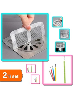 Hereveoyuncak 30 Adet Yapışkanlı Gider Süzgeci Koruyucu Saç Toplayıcı + Kalorifer Peteği Fırçası - 2li Set Z7F6A5