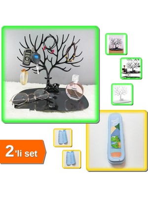 Hereveoyuncak Siyah Geyik Şeklinde Mücevher Organizeri + Mavi Çanta Içi Saklama Kutusu Makyaj Kutusu - 2li Set Z2N