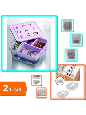 Hereveoyuncak Takı Dikiş Kutusu Saklama Kabı + 12 Bölmeli Pratik Çekmece Düzenleyici - 2li Set N2B0J2