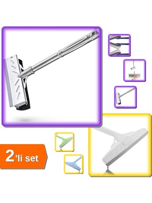 Hereveoyuncak Çekçekli Pratik Cam Silme Aparatı Kısa 22 cm + Çekçek Cam Silme Aparatı Büyük Boy 33 cm - 2li Set F1