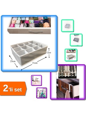 Hereveoyuncak Pratik 12 Bölmeli Çekmece Düzenleyici Organizer + 6 Adet Çok Amaçlı Havluppan Askısı - 2li Set X7P6J6