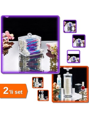 Hereveoyuncak Kulak Çubuğu Organizeri + Makyaj Pamuğu Organizeri - Şık Tasarım - 2li Organizer Set Q9A5F7
