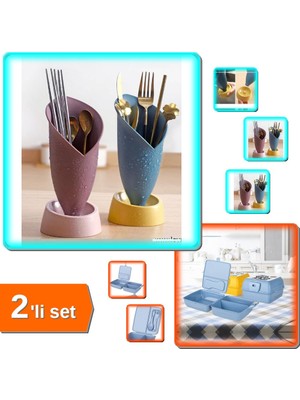 Hereveoyuncak Lale Figürlü Tezgah Üstü Kaşıklık + Luna 3 Bölmeli Çatal Bıçaklı Beslenme Diye Kabı - 2li Set Y4K3Y2