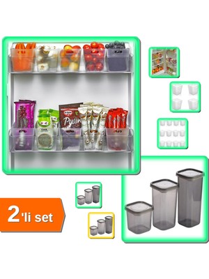 Hereveoyuncak 6 Adet Buzdolabı Içi Mini Düzenleyici Kutu + 3 Adet 3 Boy Hava Geçirmez Saklama Kabı - 2li Set Y6N7M