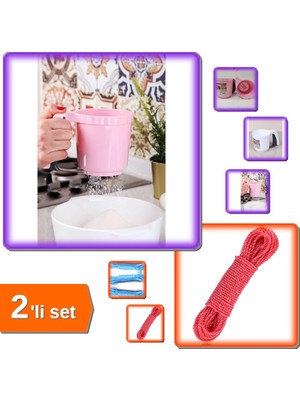 Hereveoyuncak Polikarbon Otomatik Un Eleği Pratik + 20 Metre Çok Amaçlı Çamaşır Ipi - 2li Set G1Y0H7