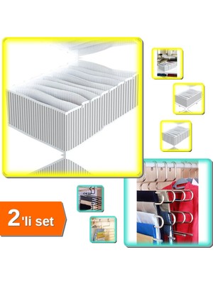Hereveoyuncak Çekmece Düzenleyici 8 Bölmeli Xl Pratik Organizer + 5 Katlı Pantolon Askısı - 2li Set J9K3Q1