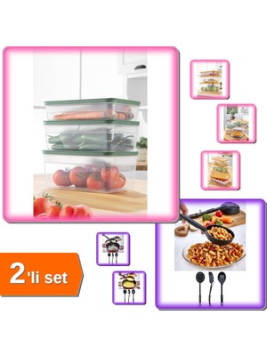 Hereveoyuncak Tupper Model Vakumlu Mikrodalga Saklama Kabı 3,8 Lt + Isıya Dayanıklı 3 In 1 Servis Kepçesi -2li Set