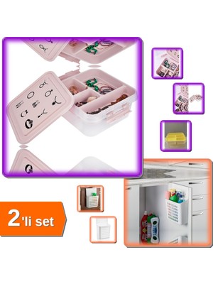 Hereveoyuncak Bölmeli Bijuteri Mücevher Hobi Kutusu + Dolap Kapağına Asılabilen Deterjan Organizeri - 2li Set R2E3