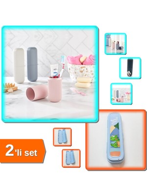 Hereveoyuncak 2 Adet Kapsül Çanta Içi Makyaj Seyahat Kabı + 1 Adet Mavi Kapaklı Makyaj Fırçası Kutu - 2li Set Z1T3