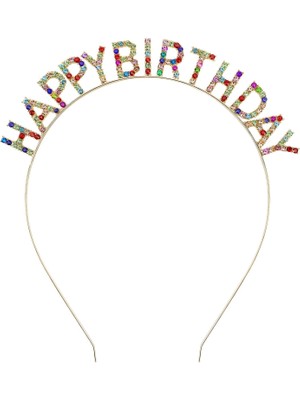 Rengarenk Kristal Taşlı Ekstra Lüks Gümüş Kaplama Happy Birthday Taç 16X17 cm (Store-Mania)