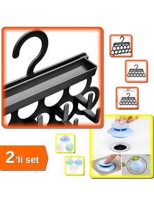 Hereveoyuncak Kravat ve Şal Askısı Düzenleyici + Filtreli Lavabo Tıkama Aparatı Mutfak Banyo - 2li Set K9TRMB