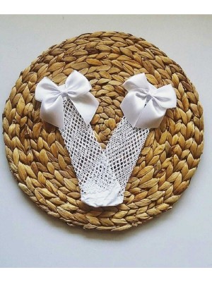 Marsilyan Beyaz Fileli Diz Altı Fiyonklu Kız Çocuk Çorap