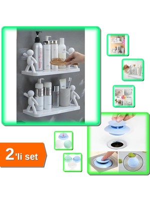 Hereveoyuncak 2 Adet Kendinden Yapışkanlı Özel Raf Baharatlık + Filtreli Lavabo Tıkama Aparatı – 2li Set Q7T6X5