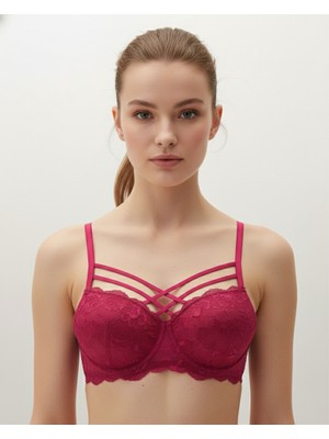 Ebru Silikonlu Desteksiz Dantelli Çapraz Çift Ipli Sütyen