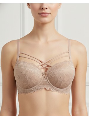 Ebru Silikonlu Desteksiz Dantelli Çapraz Çift Ipli Sütyen