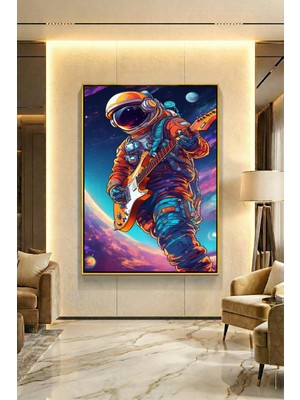 Wallivo Galaksiler Arasındaki Astronot Model 2 Siyah Metal Çerçeveli Kanvas Tablo