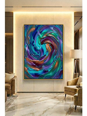 Wallivo Akıcı Renklerin Sonsuz Girdabı Gold Metal Çerçeveli Kanvas Tablo