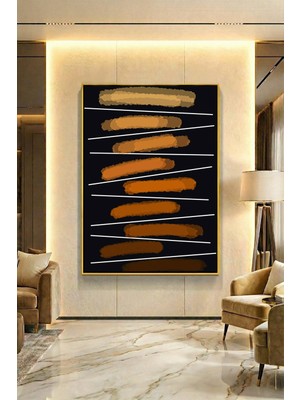 Wallivo Kahverengi Tonlarının Ahengi Model 1 Gümüş Metal Çerçeveli Kanvas Tablo