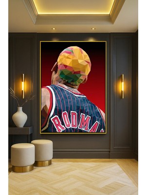 Wallivo Dennis Rodman Kafa Portresi Model 1 - Modern Sporcu Ikonik Gold Metal Çerçeveli Kanvas Tablo