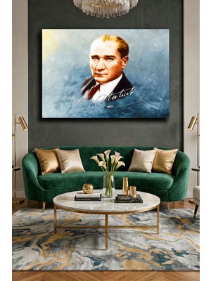 Wallivo Atatürk Imzasıyla Birlikte Portre - Model 2 Klasik Kanvas Tablo