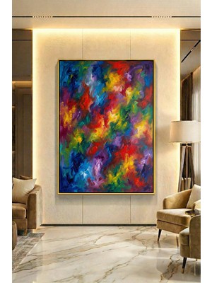 Wallivo Renklerin Ahenkli Rüyası Fırçanın Dansı Gold Metal Çerçeveli Kanvas Tablo