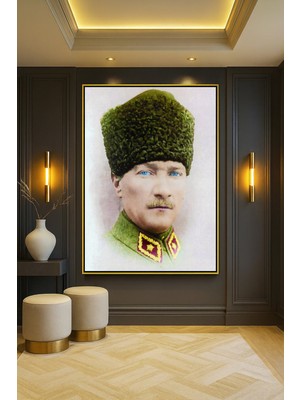 Wallivo Mustafa Kemal Atatürk Portre- Model 9 Gold Metal Çerçeveli Kanvas Tablo