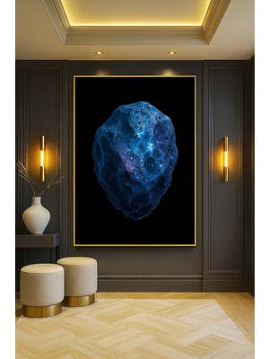 Wallivo Dev Asteroit Çarpması - Kıyamet Temalı Uzay Siyah Metal Çerçeveli Kanvas Tablo