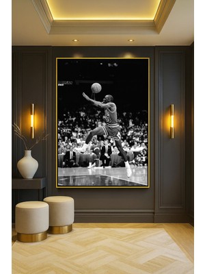 Wallivo Michael Jordan "take Off" Smaç Anı - Uçan Adam Spor Gold Metal Çerçeveli Kanvas Tablo