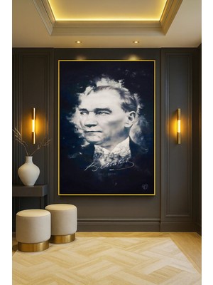Wallivo Mustafa Kemal Atatürk Modern Portre Tasarımı - Model 21 Gold Metal Çerçeveli Kanvas Tablo