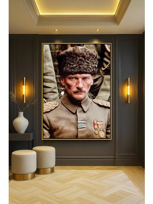 Wallivo Mustafa Kemal Atatürk Asil Duruş - Model 20 Gold Metal Çerçeveli Kanvas Tablo