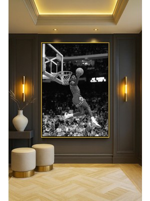 Wallivo Michael Jordan "frozen In Time" - Zamanı Durduran Hareket Spor Gold Metal Çerçeveli Kanvas Tablo