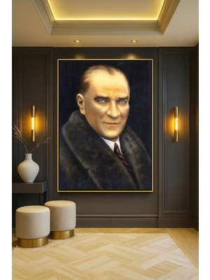Wallivo Mustafa Kemal Atatürk Özel Koleksiyon - Model 16 Gold Metal Çerçeveli Kanvas Tablo
