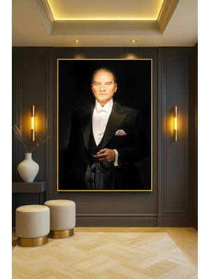 Wallivo Mustafa Kemal Atatürk Estetik Portre - Model 15 Modern Gold Metal Çerçeveli Kanvas Tablo