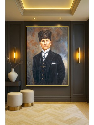 Wallivo Mustafa Kemal Atatürk Portre Model 10 Bronz Metal Çerçeveli Kanvas Tablo