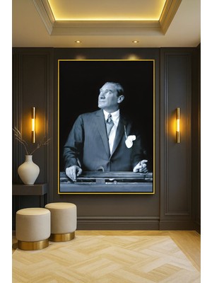 Wallivo Mustafa Kemal Atatürk Portre - Model 6 Bronz Metal Çerçeveli Kanvas Tablo