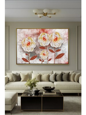 Wallivo Sarkastik Temalı Çiçek Aranjmanı - Modern ve Mizahi Gold Metal Çerçeveli Kanvas Tablo