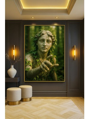 Wallivo Modern Heykel Yorumu - Dijital Sanat Heykel Gold Metal Çerçeveli Kanvas Tablo