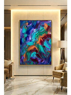 Wallivo Derin Akışların Mavi ve Mor Senfonisi Siyah Metal Çerçeveli Kanvas Tablo