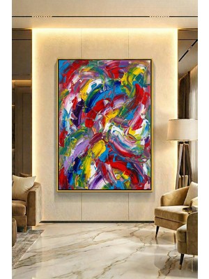 Wallivo Renkli Düşlerin Soyut Dansı Gümüş Metal Çerçeveli Kanvas Tablo
